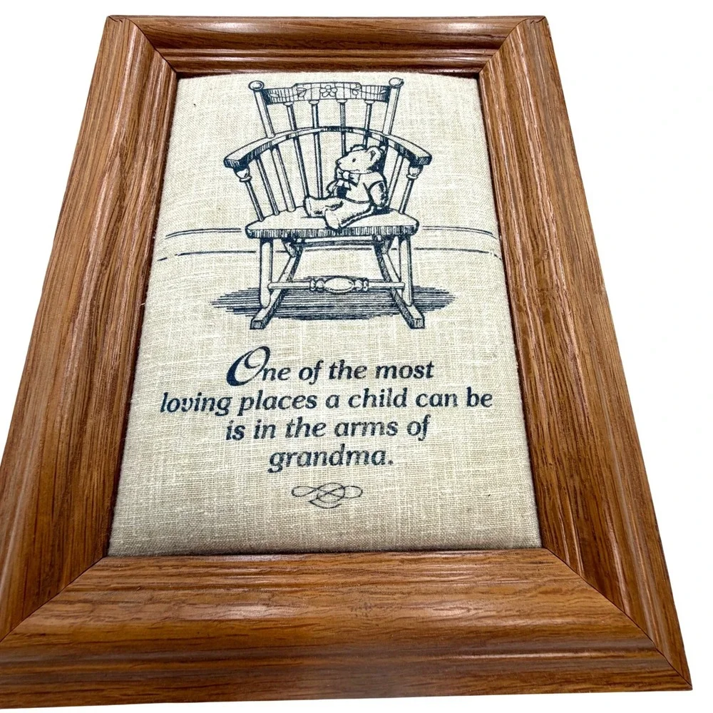 Grandma Fabric Wall Art 7.5x9.5 Brown Wood‎ Frame Vintage Style
